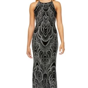 Blu Sage Women's Formal Halter Dress Black and Silver Glitter Lined Size 8